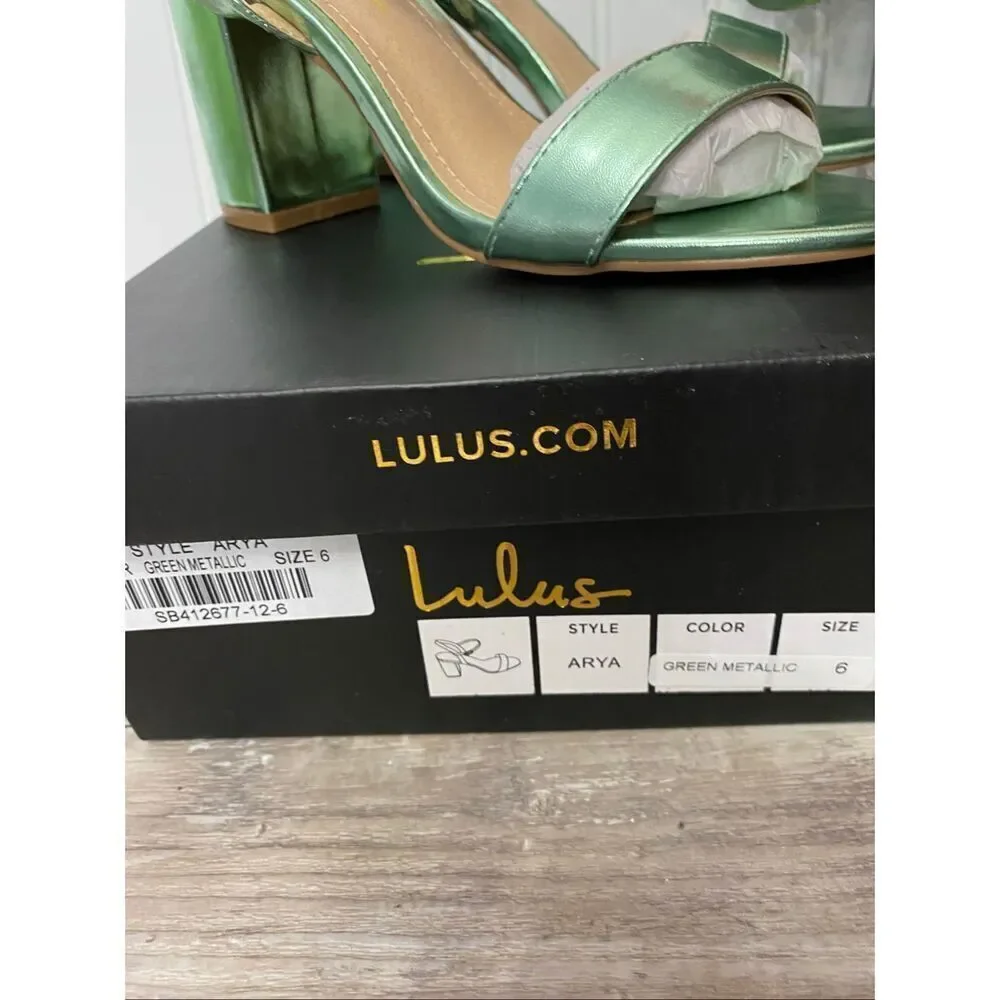 Lulus Womens Metallic Green Sandal High Heel Wedge Shoe Sz 6